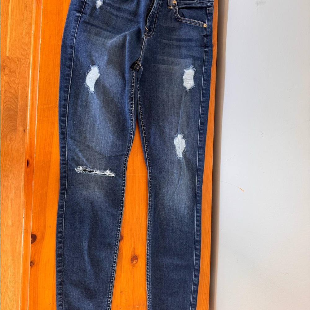 7 For All Mankind Indigo Distressed Skinny Jeans